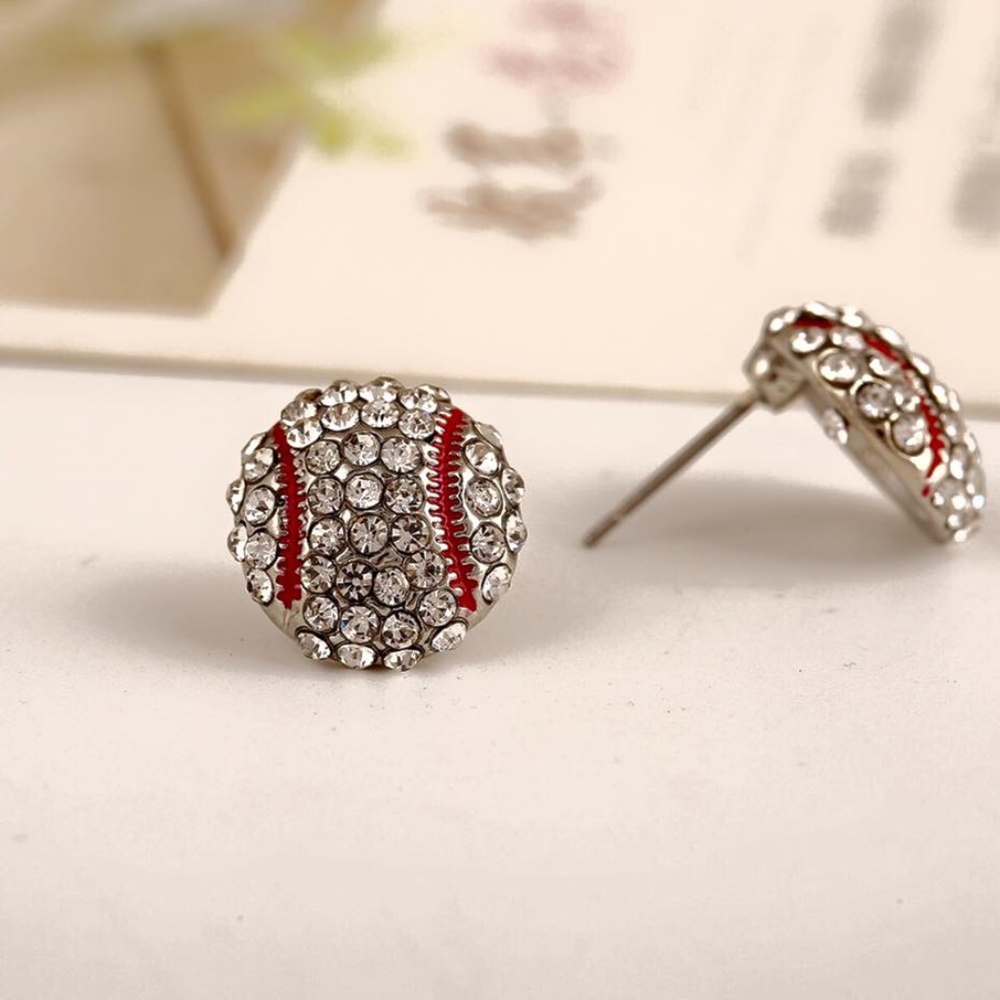 Rhinestone Baseball Stud Earrings